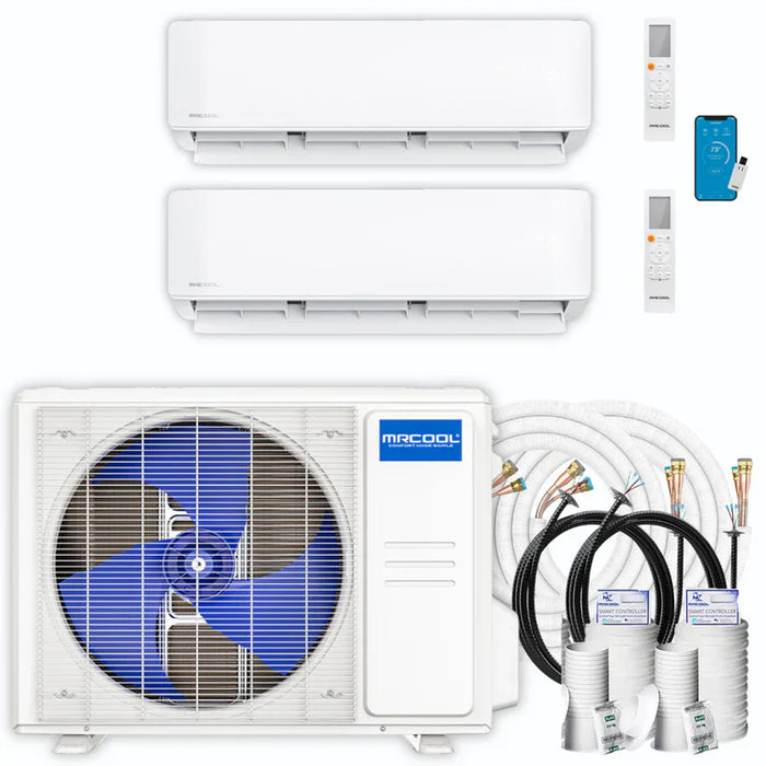 MRCOOL DIY Mini Split - 18,000 BTU 2 Zone Ductless Air Conditioner and Heat Pump with 16 ft. and 35 ft. Install Kit, DIYM218HPW00C02