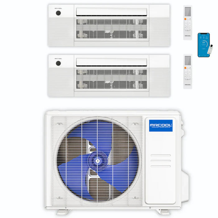 MRCOOL DIY Mini Split - 21,000 BTU 2 Zone Ceiling Cassette Ductless Air Conditioner and Heat Pump, DIY-BC-218HP0912