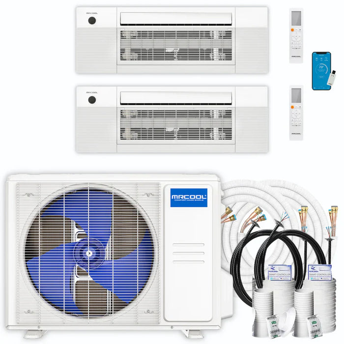 MRCOOL DIY Mini Split - 18,000 BTU 2 Zone Ceiling Cassette Ductless Air Conditioner and Heat Pump with 25 and 35 ft. Install Kit, DIYM218HPC00C08