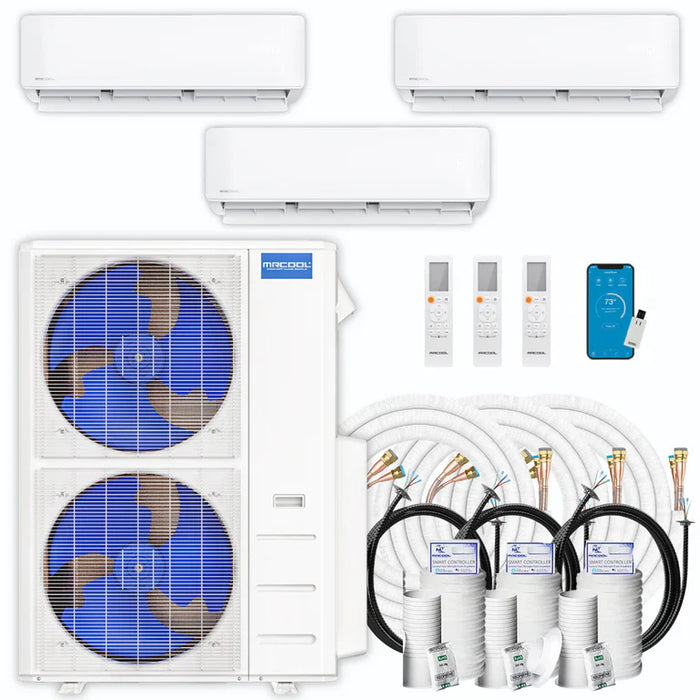 MRCOOL DIY Mini Split - 42,000 BTU 3 Zone Ductless Air Conditioner and Heat Pump with 50 ft. Install Kit, DIYM348HPW00C74