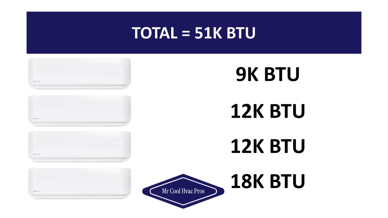 MRCOOL DIY Mini Split - 51,000 BTU 4 Zone Ductless Air Conditioner and Heat Pump, DIY-B-448HP09121218