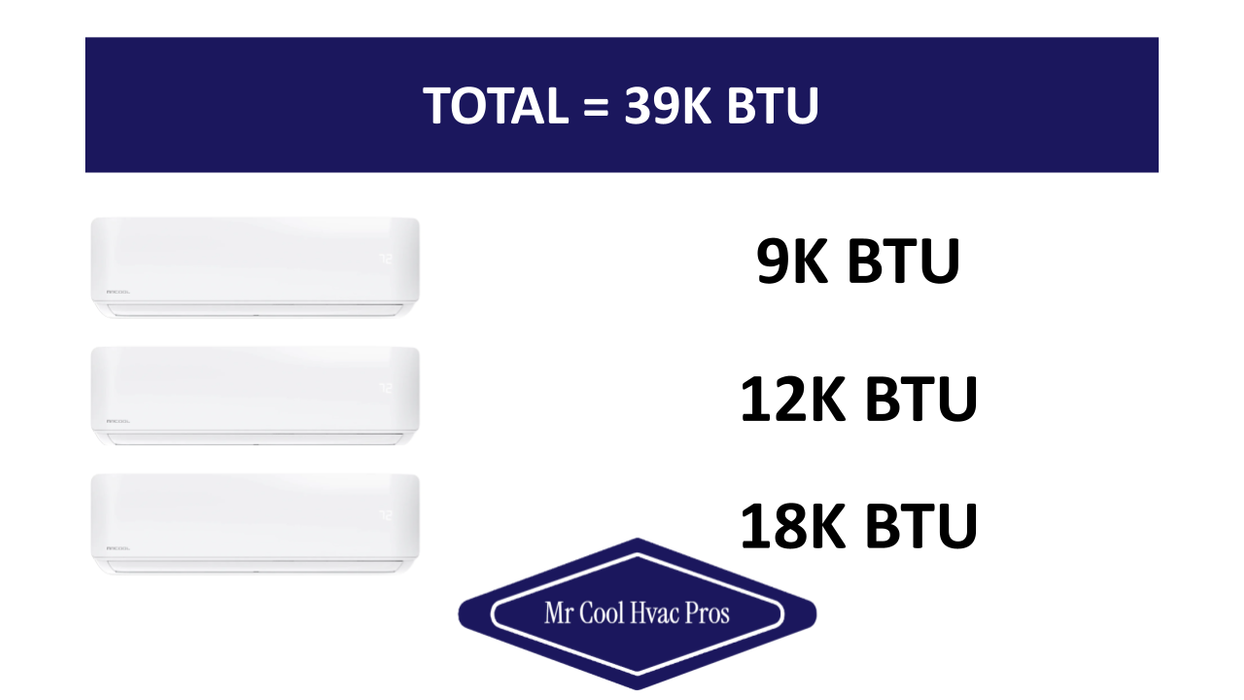 MRCOOL DIY Mini Split - 39,000 BTU 3 Zone Ductless Air Conditioner and Heat Pump with 25 ft. Install Kit, DIY348HP09121825